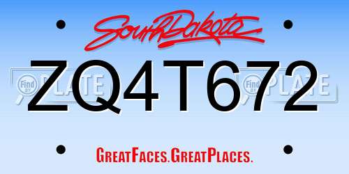 ZQ4T672 South Dakota License Plate