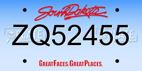 ZQ52455 South Dakota License Plate