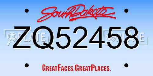 ZQ52458 South Dakota License Plate