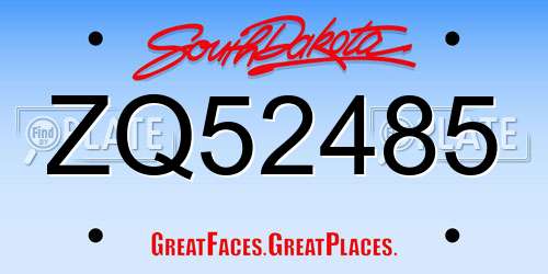 ZQ52485 South Dakota License Plate