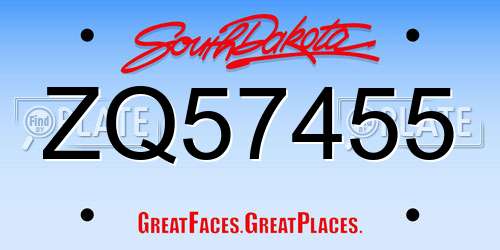 ZQ57455 South Dakota License Plate