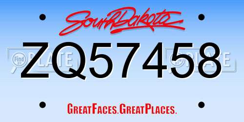 ZQ57458 South Dakota License Plate