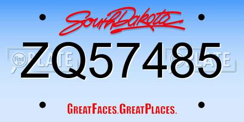 ZQ57485 South Dakota License Plate