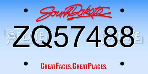 ZQ57488 South Dakota License Plate