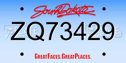 ZQ73429 South Dakota License Plate