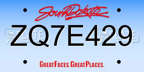 ZQ7E429 South Dakota License Plate
