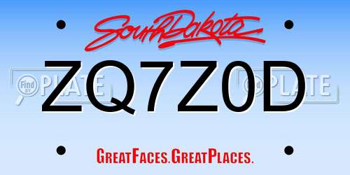 ZQ7Z0D South Dakota License Plate