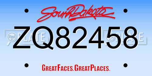 ZQ82458 South Dakota License Plate