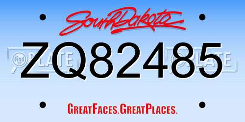 ZQ82485 South Dakota License Plate