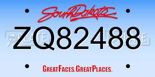 ZQ82488 South Dakota License Plate
