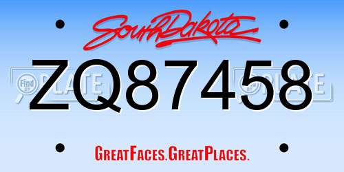 ZQ87458 South Dakota License Plate