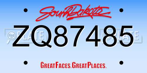 ZQ87485 South Dakota License Plate