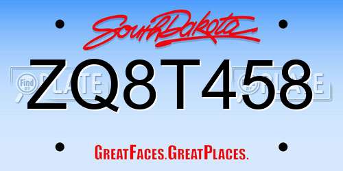 ZQ8T458 South Dakota License Plate