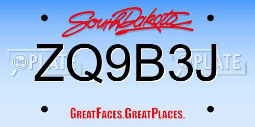 ZQ9B3J South Dakota License Plate