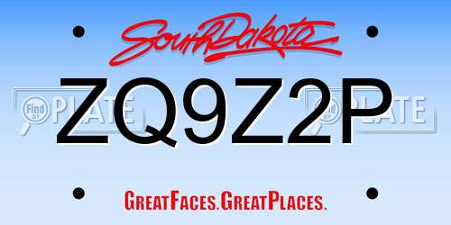 ZQ9Z2P South Dakota License Plate