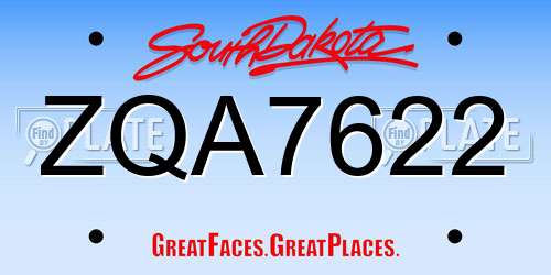 ZQA7622 South Dakota License Plate