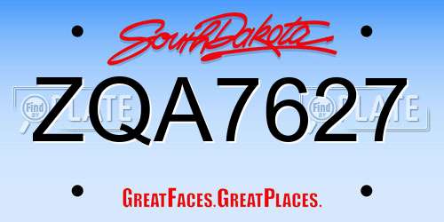 ZQA7627 South Dakota License Plate