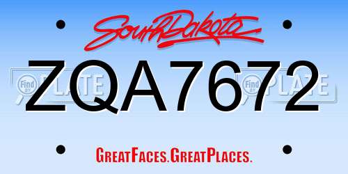 ZQA7672 South Dakota License Plate