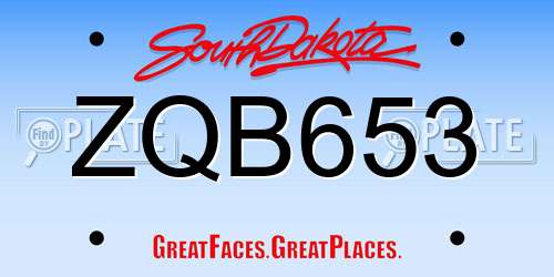 ZQB653 South Dakota License Plate