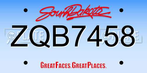 ZQB7458 South Dakota License Plate