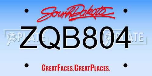 ZQB804 South Dakota License Plate