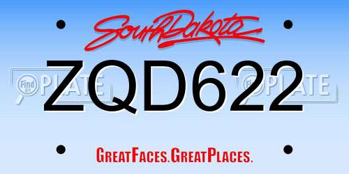 ZQD622 South Dakota License Plate