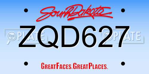 ZQD627 South Dakota License Plate