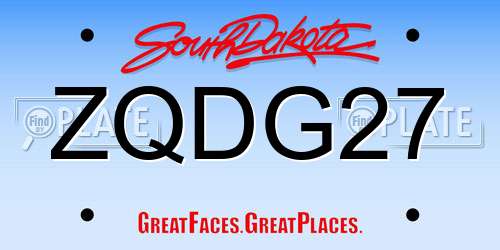 ZQDG27 South Dakota License Plate