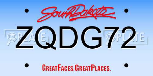 ZQDG72 South Dakota License Plate