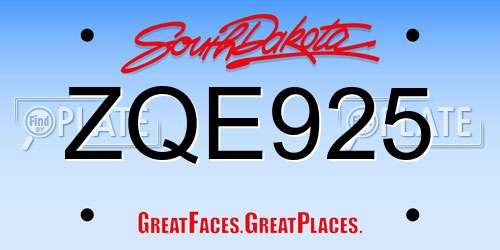 ZQE925 South Dakota License Plate