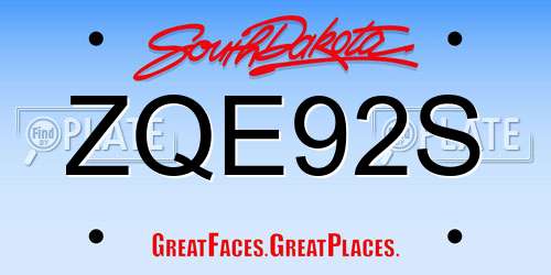 ZQE92S South Dakota License Plate