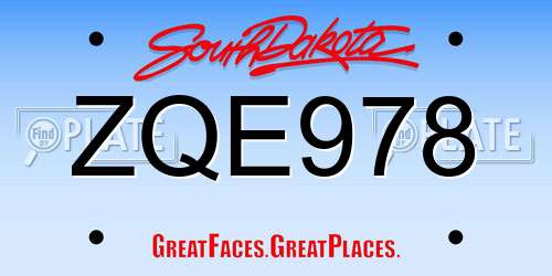 ZQE978 South Dakota License Plate