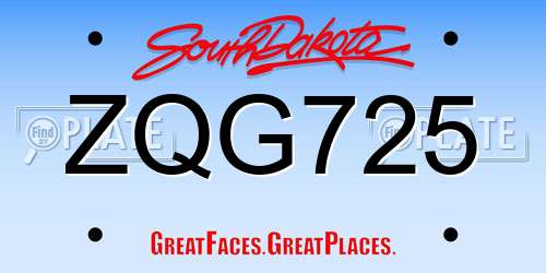 ZQG725 South Dakota License Plate