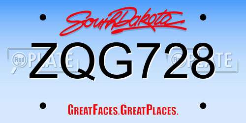 ZQG728 South Dakota License Plate