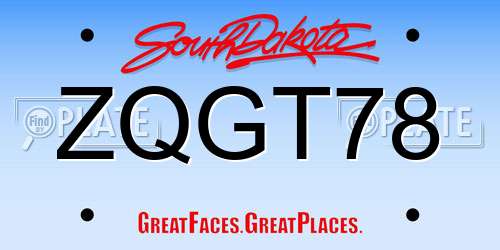 ZQGT78 South Dakota License Plate