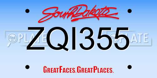 ZQI355 South Dakota License Plate
