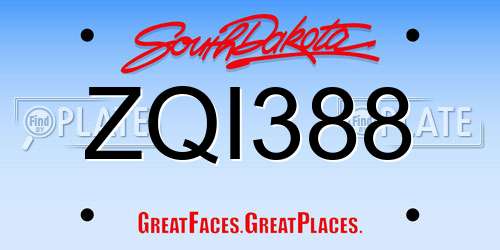 ZQI388 South Dakota License Plate