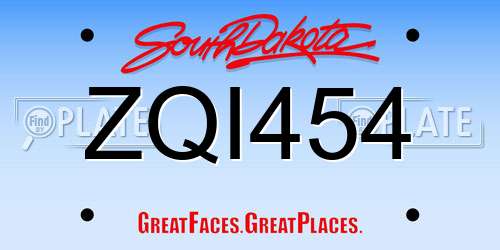 ZQI454 South Dakota License Plate