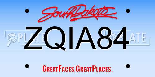 ZQIA84 South Dakota License Plate