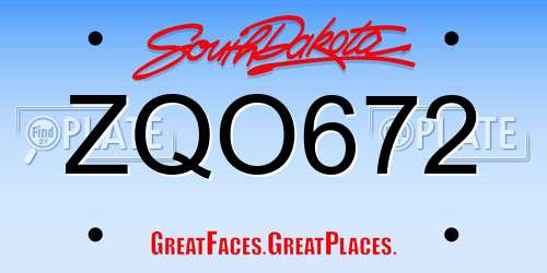 ZQO672 South Dakota License Plate