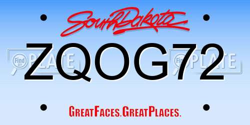 ZQOG72 South Dakota License Plate