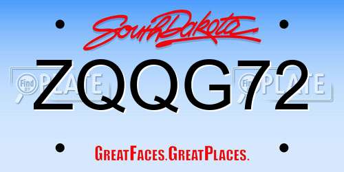 ZQQG72 South Dakota License Plate