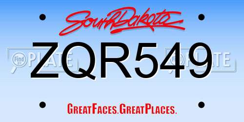 ZQR549 South Dakota License Plate