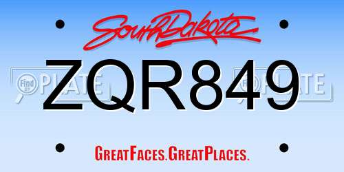 ZQR849 South Dakota License Plate