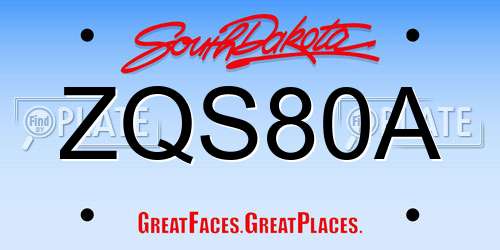 ZQS80A South Dakota License Plate
