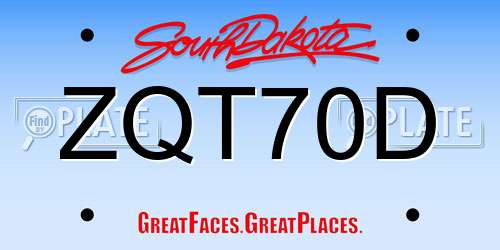 ZQT70D South Dakota License Plate