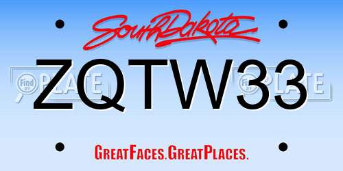 ZQTW33 South Dakota License Plate