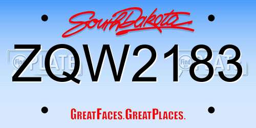 ZQW2183 South Dakota License Plate