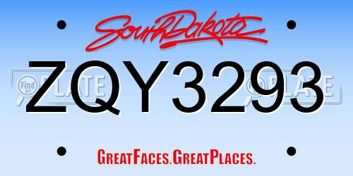 ZQY3293 South Dakota License Plate