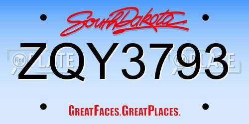 ZQY3793 South Dakota License Plate